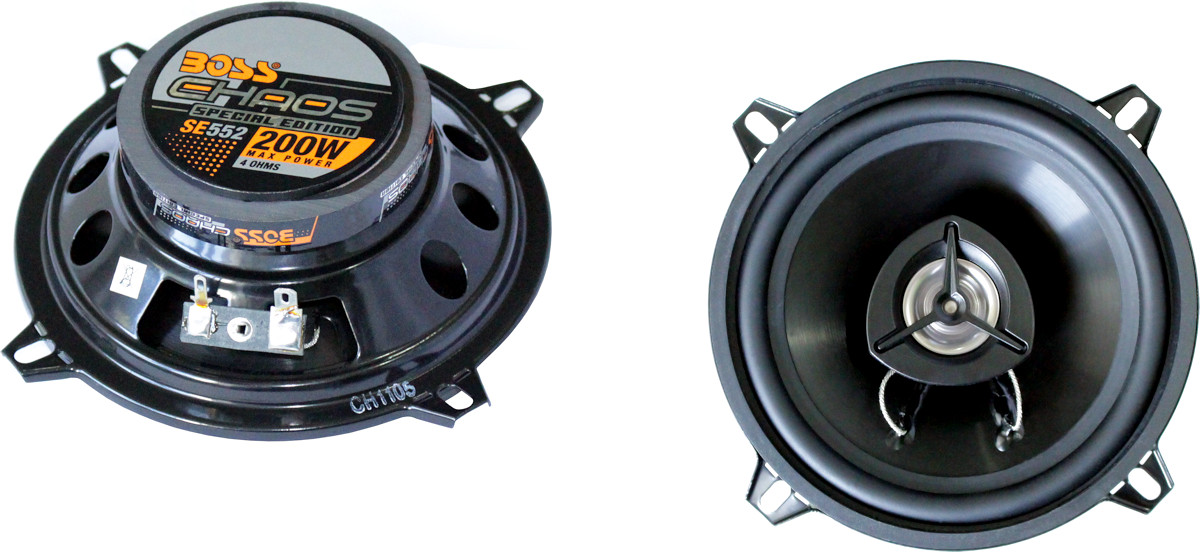 Altoparlanti per auto da 13 cm, modello Boss SE552, casse coassiali a 2 vie, con woofer diametro 130 mm (5.25 pollici) e tweeter, per installazione nella predisposizione delle portiere oppure a pannello pianale sulla cappelliera. Vista principale.