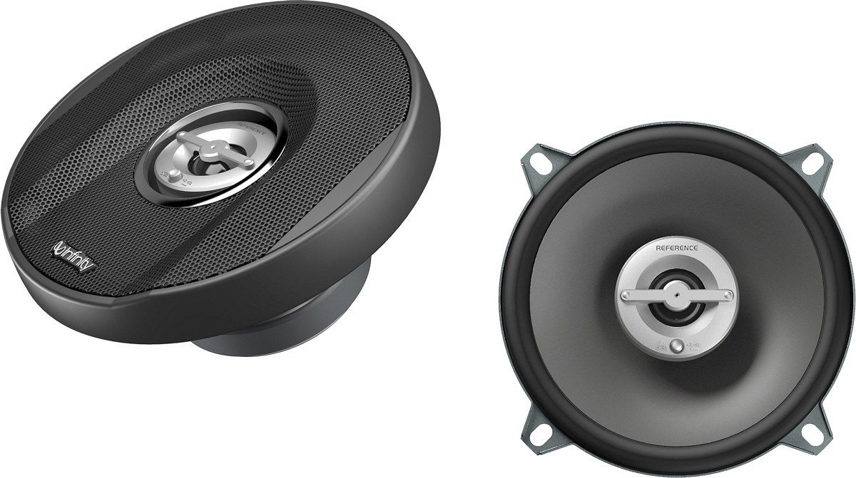 Altoparlanti per auto da 13 cm, modello Infinity REF-5002ix, casse coassiali a 2 vie, con woofer diametro 130 mm (5.25 pollici) e tweeter, per installazione nelle predisposizioni delle portiere oppure a pannello pianale sulla cappelliera. Vista principale.