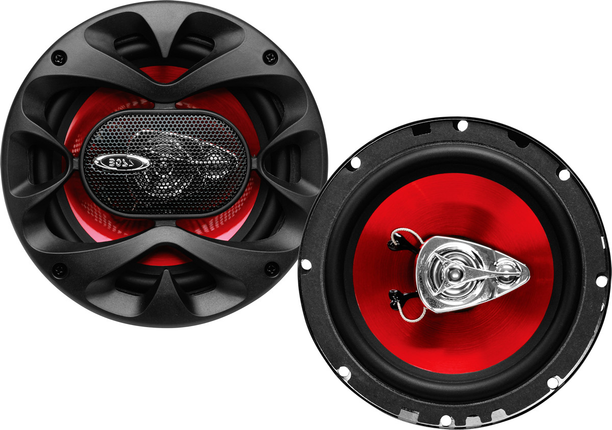 Altoparlanti per auto da 165 mm, modello Boss CH6530, casse coassiali a 3 vie, con woofer diametro 16,5 cm, midrange e tweeter, per installazione nelle predisposizioni delle portiere oppure a pannello pianale sulla cappelliera. Vista principale.
