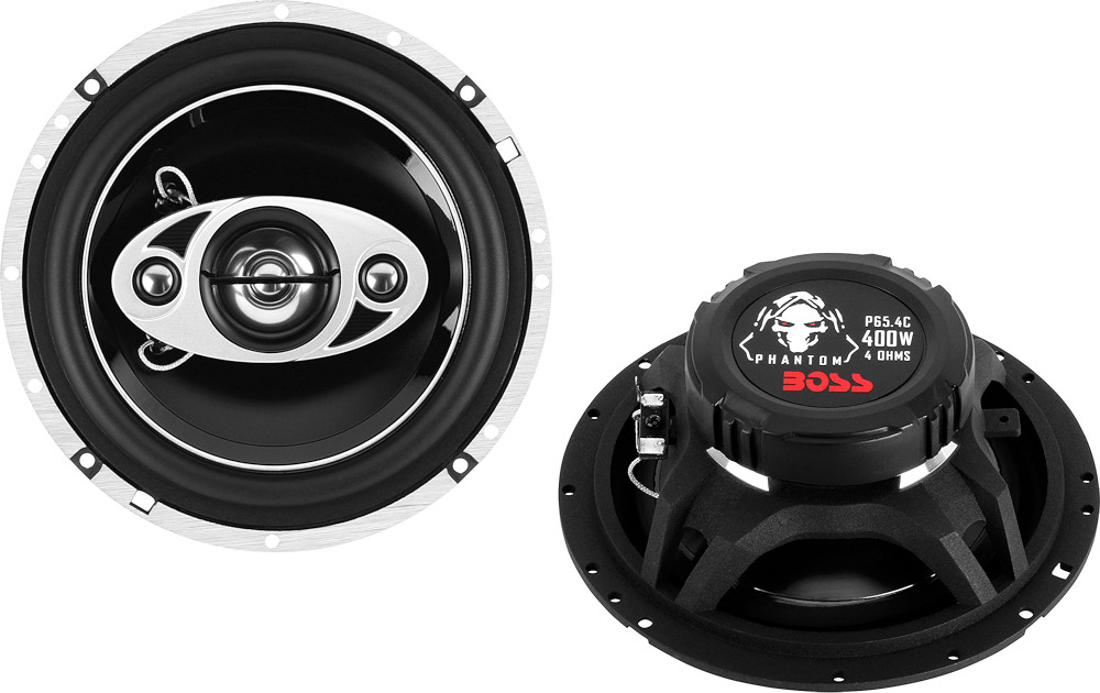 Altoparlanti per auto da 165 mm, modello Boss P65.4C, casse coassiali a 4 vie, con woofer diametro 16,5 cm, midrange e 2 tweeter, per installazione nelle predisposizioni delle portiere oppure a pannello pianale sulla cappelliera. Vista principale.