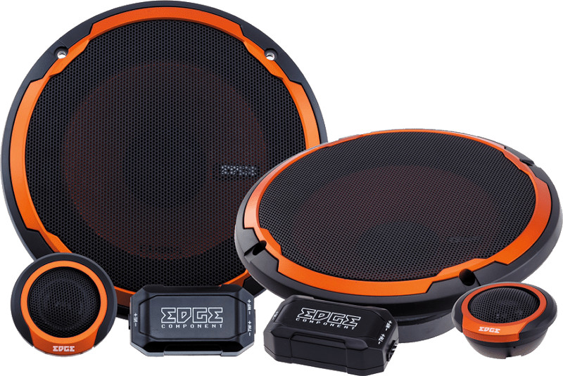 Altoparlanti per auto da 16,5 cm, kit 2 vie a componenti separati, modello EDGE ED306 e2, con woofer 165 mm, tweeter e filtri crossover, per predisposizione portiera o pannello pianale sulla cappelliera. Vista principale.