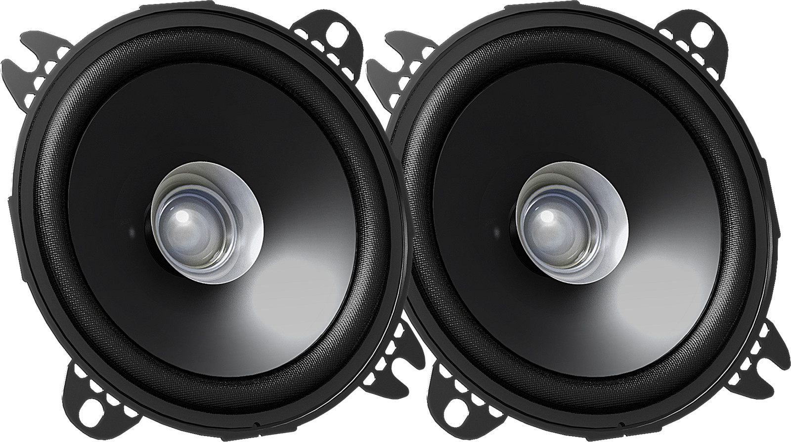 Altoparlanti per auto da 10 cm, modello JVC CS-J410X, casse ad 1 via monovia, con woofer diametro 100 mm (4 pollici) dual cone full range, per installazione nella predisposizione delle portiere, cruscotto, tasche o pannello personalizzato. Vista principale.