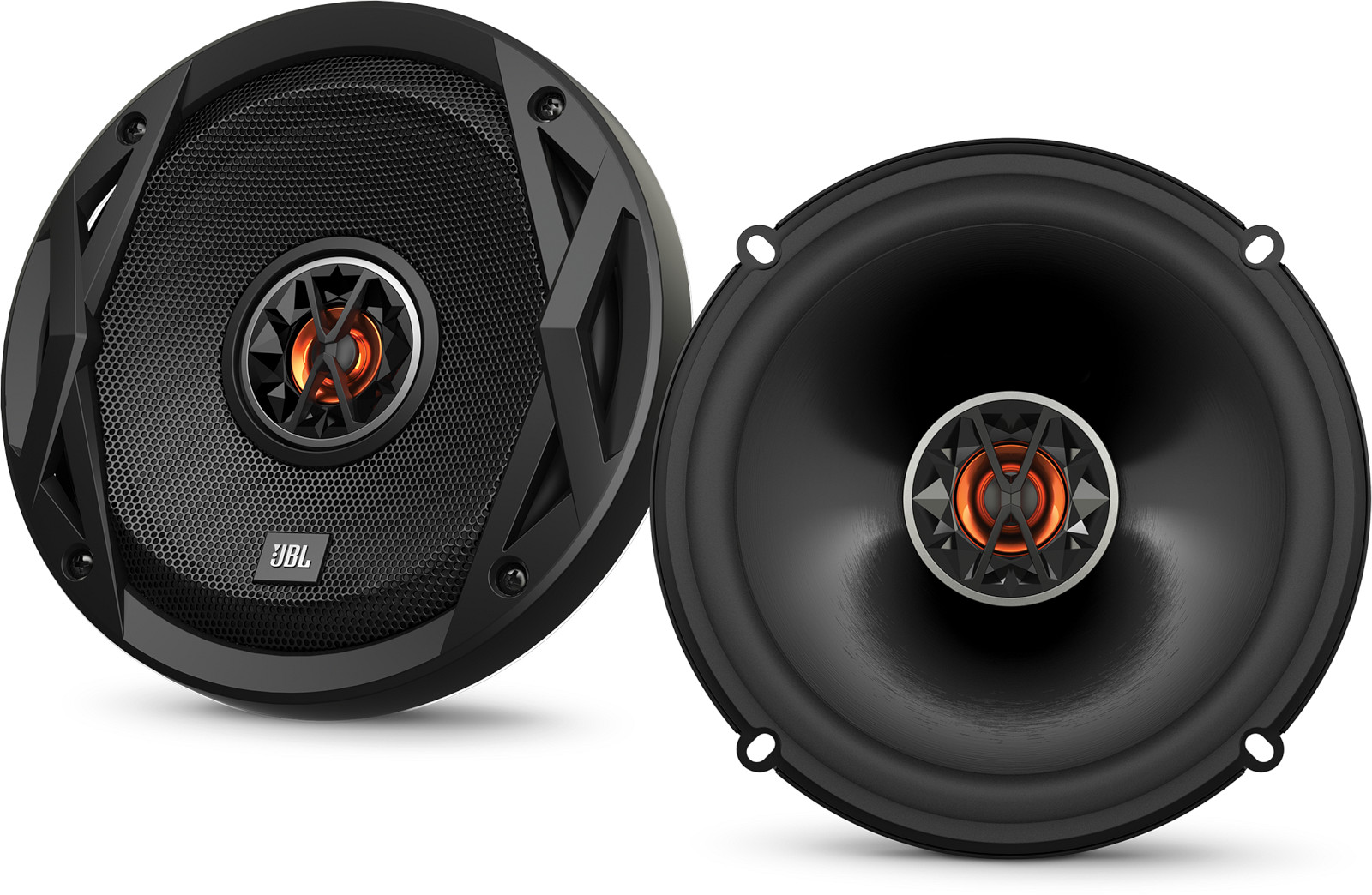 Altoparlanti per auto da 165 mm, modello JBL Club 6520, casse coassiali a 2 vie, con woofer diametro 16,5 cm (6.5 pollici) e tweeter, per installazione nella predisposizione delle portiere oppure a pannello pianale sulla cappelliera. Vista principale.