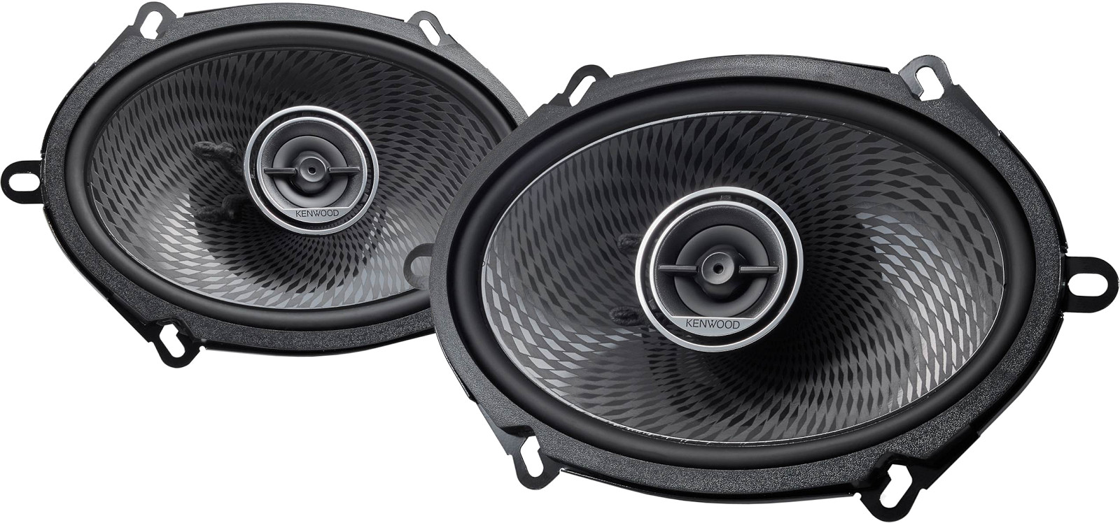 Altoparlanti ovali per auto da 5x7 pollici, modello Kenwood KFC-PS5796C, casse a 2 vie coassiali, con woofer ellittici 12,5 x 17,5 cm e tweeter, per installazione nella predisposizione delle portiere oppure a pannello pianale sulla cappelliera. Vista principale.