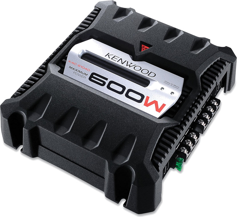 Amplificatore per auto, ad 1 canale mono, modello Kenwood KAC-6104D, finale specifico per subwoofer. Vista principale.