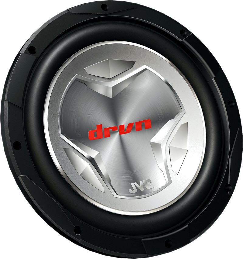 Subwoofer per auto da 30 cm, modello JVC CS-GD1210, driver passivo a doppia bobina 4 + 4 ohm, diametro 12 pollici. Vista principale.